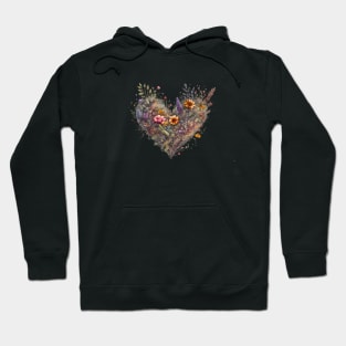 Floral Garden Botanical Print with wild flowers Heart Valentines Hoodie